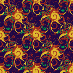 Cotton fabric Color swirls seamless pattern on blue background. Vector image