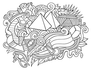 Egypt hand drawn cartoon doodles illustration. Funny travel design.