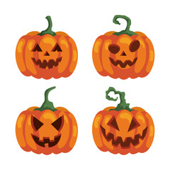 set of pumpkins for happy halloween celebration vector illustration design