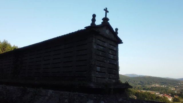 Horreo in Galicia. Old granary in rural village. Spain