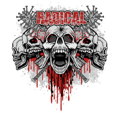 
aggressive emblem with skull,grunge vintage design t shirts
