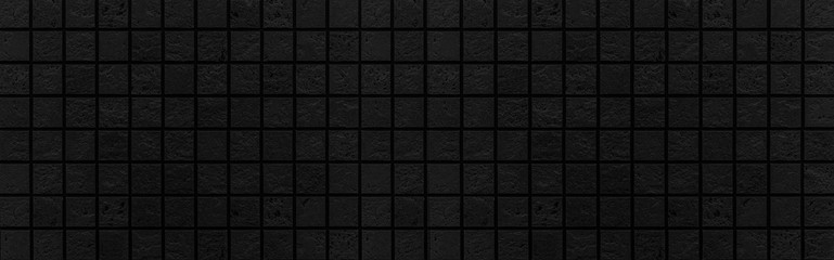 Panorama of Black mosaic wall tile pattern and seamless background