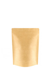 Brown craft blank paper bag packaging template isolated on white background.