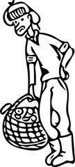 Vector image of a man carrying a basket