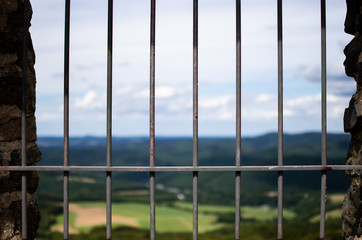 Bars on the N&uuml;rburg with a view of the nature of the Eifel in the background