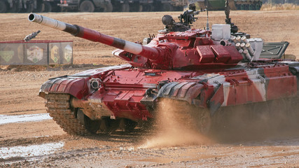 Modern tank at the tank biathlon competition in Alabino near Moscow during the Army-2020 forum