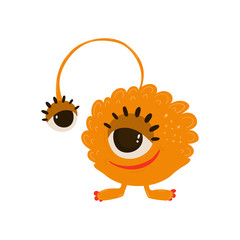 Funny orange monster in cartoon style. Children's illustration with cute characters isolated on white background. Vector