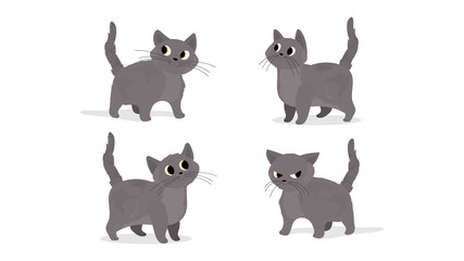 A set of Cute gray cat. Suitable for stickers and postcards. Isolated. Vector.