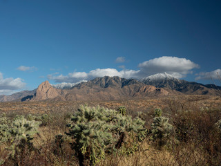 High desert snow capped mountains in winter