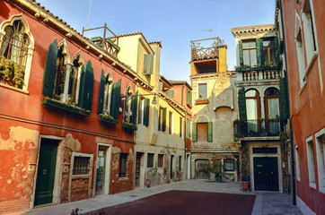 Fototapeta na wymiar Beautifull colour houses in a corner of Venice streets