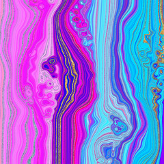 Liquid abstract painting. Blue and purple with glittering waves and stripes. Trendy background for wallpaper, flyer, poster, invitations. Digital illustration