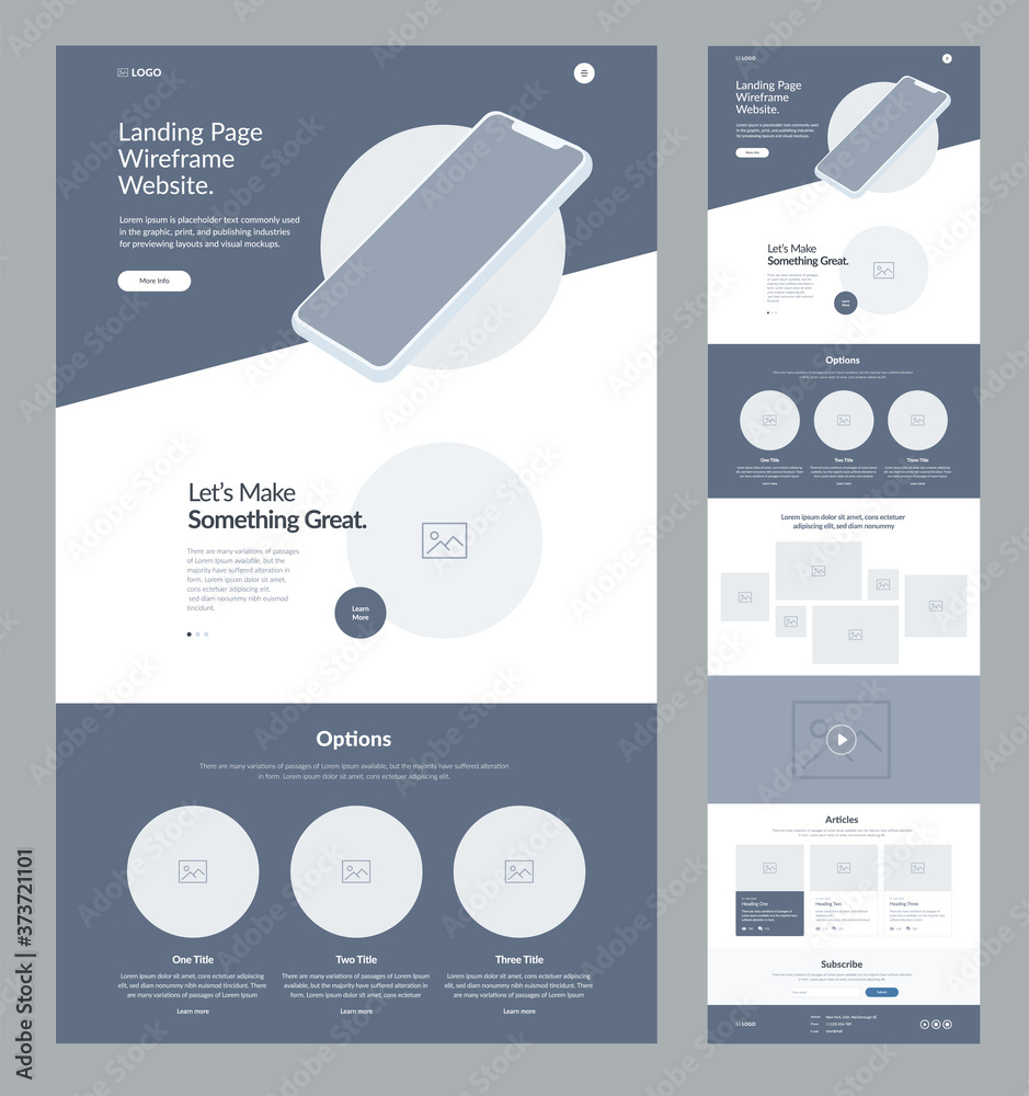 Wall mural landing page wireframe design for business. one page site layout template. modern responsive design.