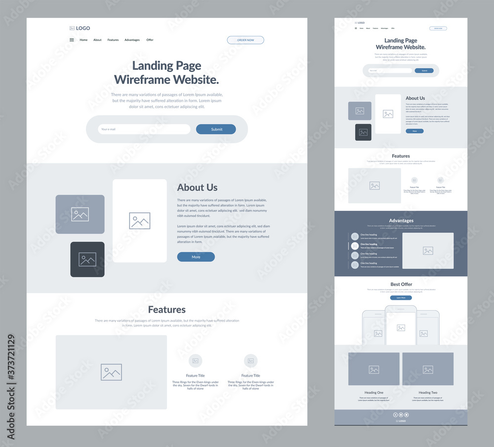 Canvas Prints landing page wireframe site design for business. one page web site layout template. modern responsiv