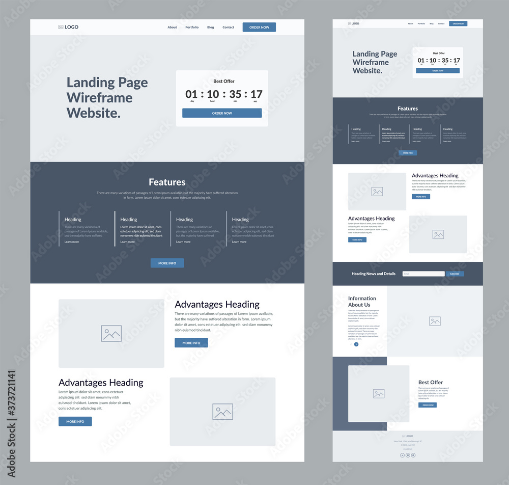 Wall mural website landing page wireframe design for business. one page site layout template. modern flat ux/ui