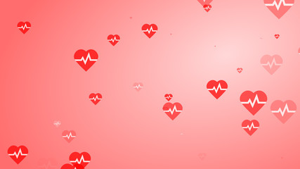 Medical heart beat pulse flat white on red hearts pattern background. Abstract healthcare for World Blood Donor Day.