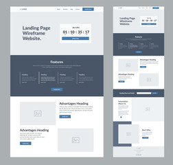 Website landing page wireframe design for business. One page site layout template. Modern flat UX/UI site development. Responsive cool website design concept. © Gooder