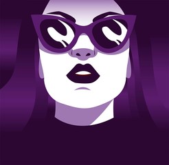 Creative fashion conceptual vector illustration. Woman portrait face wearing make up and sunglasses.