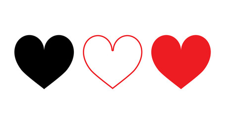 Heart flat icon lineal black and red symbol isolated on white background