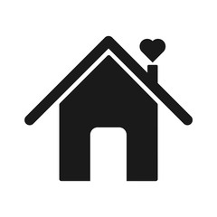 Black house with heart concept vector icon flat style symbol isolated on white background