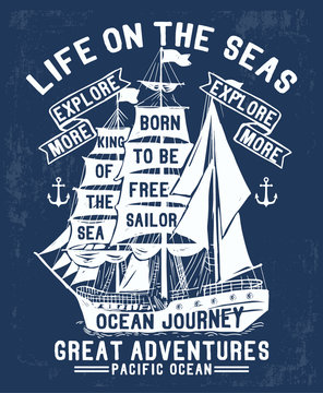 Nautical Theme Vector Graphic, For T-shirt Prints And Other Uses.