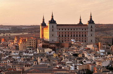 Fototapeta na wymiar Alcazar of Toledo, Spain, at sunset