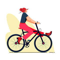 Isolated on white cute girl ridding on bicycle vector illustration. Modern activity design element. Urban vehicle in flat cartoon style.