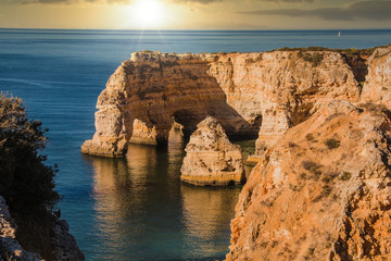 Fototapeta na wymiar Seaview of the beautiful Marinha beach in Algarve, Portugal
