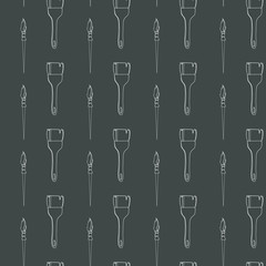 Cute kawaii seamless pattern square line artist brush on gray background. Doodle digital art outline. Print for wrapping paper, fabric, stationery, sticker, cover, wallpaper
