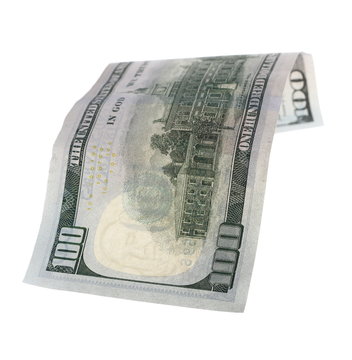 Flying hundred dollar banknote isolated on white background
