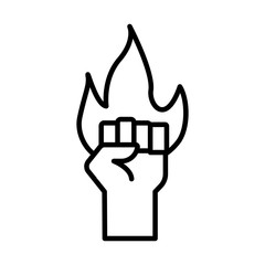 hand human fist protesting with fire flame line style icon