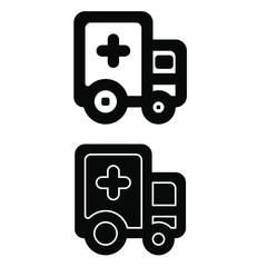 Ambulance icon vector logo, black and white version