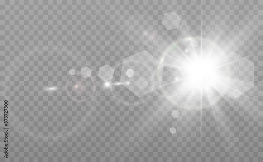 Poster special lens flash, light effect. the flash flashes rays and searchlight. illust.white glowing light