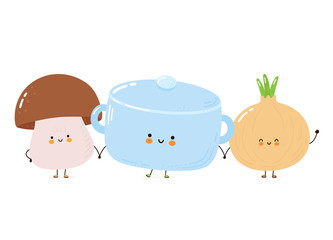 Cute cooking pot,mushroom and onion character