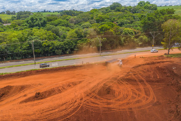 Fototapeta premium Earth moving dump truck on passing
