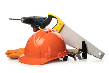 Fototapeta premium Different construction accessories isolated on white background
