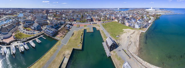 Aerial view panorama of Custom House in Salem Maritime National Historic Site in city of Salem,...