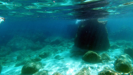 Sardinia crystal water underwater view while diving