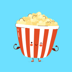Cute happy popcorn show muscle character