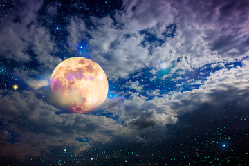 Naklejka na ściany i meble Night stars sky and full moon. Abstract background.