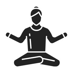 Yoga pose black glyph icon. Asana. Faceless girl sitting meditation pose. Home leisure. Isolated vector element.