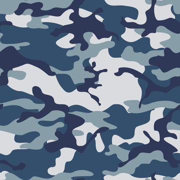 
Blue camouflage vector pattern seamless design classic background