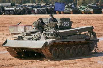 Modern tank at the tank biathlon competition in Alabino near Moscow during the Army-2020 forum