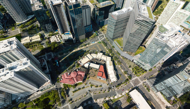 Bonifacio Global City aerial. The Fort Strip in center of Photo, and surrounding highrises of CBD.
