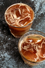 Espresso with ice. Vertical photo.