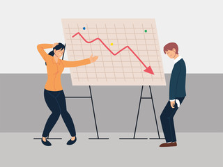 people at presentation of decreasing chart, financial crisis or economic problems