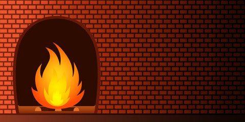 Fireplace and brick wall. Vector illustration.