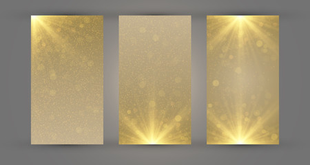 Golden luxury banners templates with glowing lights and sparkles