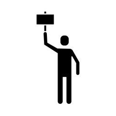 man protesting with banner silhouette style icon