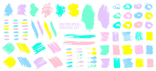 Grunge design elements set. Grunge shapes collection for patterns or backdrops. Grungy splatter. Paint stains. Quirky scribbles. Grungy ink spots and drops.