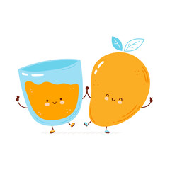 Cute happy mango and juice glass